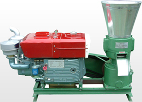 Wood pellet machine with diesel engine